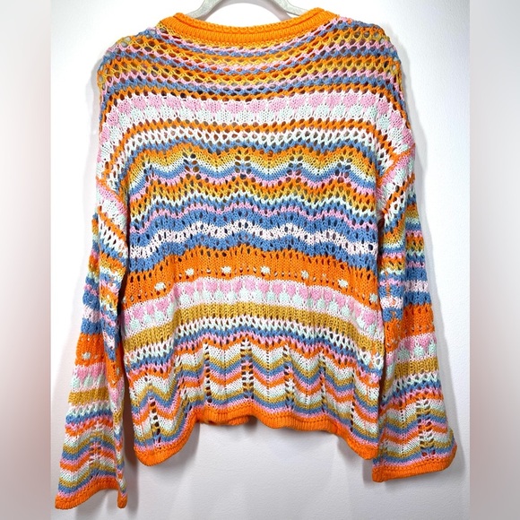 NWOT 70s Style Crochet Long Sleeve Striped Top Size Small - Picture 6 of 6